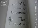 Dunicel-Dinner-Servietten weiß, bedruckt mit Silberprägung und Kommunions-Motiv: Kom19(Baum mit Taube) 