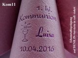 Dunilin-Dinner-Servietten soft violett bedruckt mit Lilametallicprägung und Kommunions-Motiv: Kom11 (Hostie, Weinkelch) 