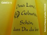 Dunilin-Dinner-Servietten gelb, bedruckt mit schwarzer Prägung und Geburtstags-Motiv: Geb63(+) (Zahl in Lorbeerkranz) 