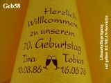 Dunilin-Dinner-Servietten gelb, bedruckt mit Lilametallicprägung und Geburtstags-Motiv: Geb58 (Sektgläser) 