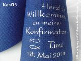 Eleg.-Kaffee-Servietten dunkelblau, bedruckt mit Silberprägung und Konfirmations-Motiv: Konf13 (Fische)