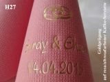 Eleg.-Kaffee-Servietten rosa/altrosa, bedruckt mit Goldprägung und Hochzeits-Motiv: H27 (Ehe-/Trauringe)