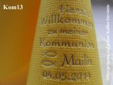 Eleg.-Kaffee-Servietten gelb, bedruckt mit Silberprägung und Kommunion-Motiv: Kom13 (Fische/Ichthys)