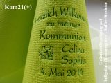Eleg.-Kaffee-Servietten hellgrün, bedruckt mit Grünmetallicprägung und Kommunion-Motiv: Kom21+ (Fisch/Kelch)
