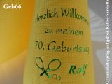 Eleg.-Kaffee-Servietten gelb, bedruckt mit Grünmetallicprägung und Geburtstags-Motiv: Geb66 (Tennis)