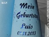 Eleg.-Kaffee-Servietten hellblau, bedruckt mit Blaumetallicprägung und Kindergeburtstags-Motiv: KG5 (Luftballons)