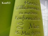 Eleg.-Kaffee-Servietten hellgrün, bedruckt mit Silberprägung und Konfirmations-Motiv: Konf13 (Fische/Ichthys)