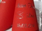 Eleg.-Kaffee-Servietten rot, bedruckt mit Silberprägung und Tauf-Motiv: T19 (Fischsymbol/Ichthys)