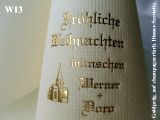 Eleg.-Dinner-Servietten champagner, bedruckt mit Goldprägung und Weihnachts-Motiv: W13 (Kirche)