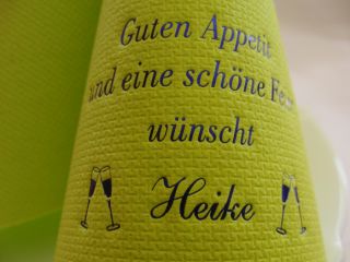 Eleg.-Kaffee-Servietten hellgrün, bedruckt mit Blaumetallicprägung und Motiv Party/Feier: F27+ (Guten Appetit ...)