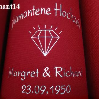 Dunilin-Dinner-Servietten bordeaux, bedruckt mit Silberprägung und Diamantene Hochzeit-Motiv: Diamant14 (Diamant)