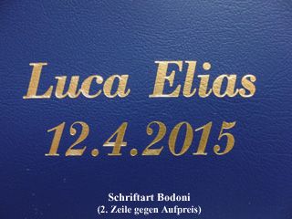 Gotteslobhülle blau, Prägung gold, Schriftart Bodoni, zweite Zeile gegen Aufpreis