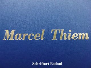 Gotteslobhülle blau, Prägung gold, Schriftart Bodoni