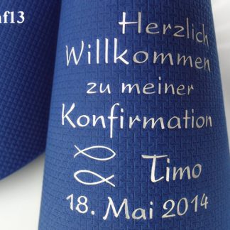 Eleg.-Kaffee-Servietten dunkelblau, bedruckt mit Silberprägung und Konfirmations-Motiv: Konf13 (Fische)