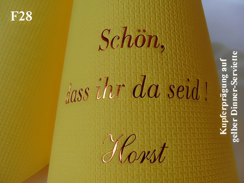 Eleg.-Dinner-Servietten gelb, bedruckt mit Kupferprägung und Motiv Party/Feier: F28 (Schön, ...)