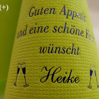 Eleg.-Kaffee-Servietten hellgrün, bedruckt mit Blaumetallicprägung und Motiv Party/Feier: F27+ (Guten Appetit ...)