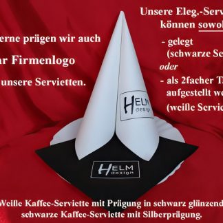 Eleg.-Kaffee-Servietten schwarz/weiss, Anordnung der Prägestelle, Ganz1