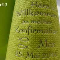 Eleg.-Kaffee-Servietten hellgrün, bedruckt mit Silberprägung und Konfirmations-Motiv: Konf13 (Fische/Ichthys) Eleg.-Kaffee-Servietten hellgrün, bedruckt mit Silberprägung und Konfirmations-Motiv: Konf13 (Fische/Ichthys)